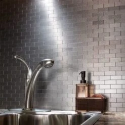 Aspect Metal™ Matted Peel-And-Stick Mini Backsplash, 4 X 12-1/2 Package Of 3 -Camebridge Shop 104291 w BottomView Lg