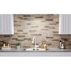 Aspect Metal Distressed Peel & Stick Backsplash In Ivory Patina, Package Of 3 -Camebridge Shop 149855 3 w LifestyleImage BUS Lg