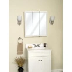 Zenith 24w X 26" Surface Mount White Tri-View Wood Mirrored Medicine Cabinet 7 Zenith 24w X 26" Surface Mount White Tri-View Wood Mirrored Medicine Cabinet -Camebridge Shop 404442 GLAM V Lg