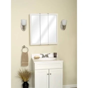 Zenith 24w X 26" Surface Mount White Tri-View Wood Mirrored Medicine Cabinet 4 Zenith 24w X 26" Surface Mount White Tri-View Wood Mirrored Medicine Cabinet - Image 2