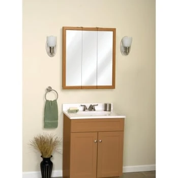 Zenith 24w X 26" Surface Mount Oak Tri-View Wood Mirrored Medicine Cabinet 4 Zenith 24w X 26" Surface Mount Oak Tri-View Wood Mirrored Medicine Cabinet - Image 2