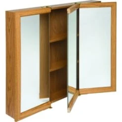 Zenith 30w X 26" Surface Mount Oak Tri-View Wood Mirrored Medicine Cabinet